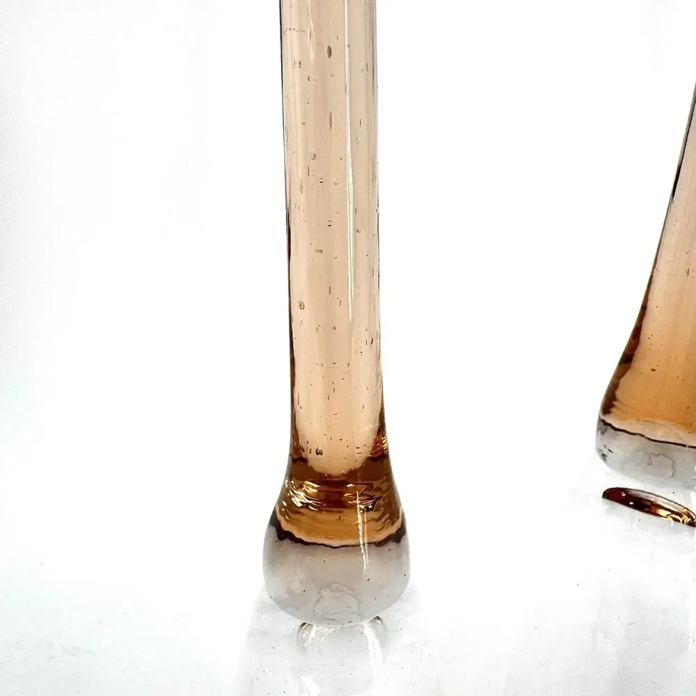 Set of 4 Stemmed Footless Wine Flutes Light Orange Peachy Pink Clear